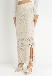 Beżowa Ażurowa Spódnica z Rozcięciem Penelapi. Brązowe spódnice damskie Born2be, na co dzień, na lato, m, w ażurowe wzory, eleganckie, maxi. Za 109.99 zł.