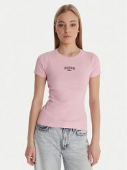 Guess Jeans T-Shirt W6RP22 KA0H1 Czarny Slim Fit. Czarne t-shirty damskie Guess Jeans, xxl, z aplikacjami, z bawełny, bez kołnierzyka. Za 169.99 zł.