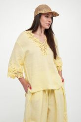 Bluzka damska lniana ERMANNO SCERVINO LIFE. Bluzki damskie Ermanno Scervino Life, bez wzorów, bez kołnierzyka, bez ramiączek. W wyprzedaży za 2,079.20 zł.
