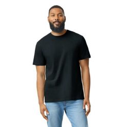 Koszulka CVC Dla Dorosłych Unisex. Czarne bluzki damskie GILDAN, bez wzorów, bez kołnierzyka, bez ramiączek. Za 42.99 zł.