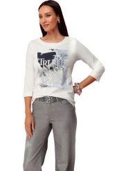 Heine Koszulka w kolorze białym rozmiar: 42. Białe bluzki damskie Heine, bez wzorów, bez kołnierzyka, bez ramiączek. Za 48.73 zł.