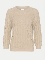 Kaffe Sweter Lena 10508807 Beżowy Regular Fit. Brązowe swetry klasyczne damskie Kaffe, xl, z bawełny, bez kołnierzyka. Za 109.99 zł.