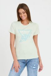 GUESS Miętowy t-shirt Icon Tee. Zielone t-shirty damskie Guess, s, z aplikacjami, bez kołnierzyka. W wyprzedaży za 181.99 zł.
