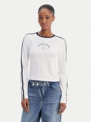 Guess Jeans Bluzka W6RI17 J1314 Biały Regular Fit. Białe bluzki damskie Guess Jeans, m, z aplikacjami, z bawełny, bez kołnierzyka, bez ramiączek. Za 189.99 zł.