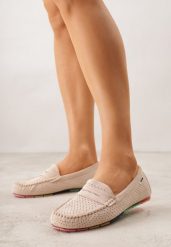 Beżowe Ażurowe Mokasyny ze Skórzaną Wkładką Ozdobione Przeszyciami Sylilise. Brązowe mokasyny damskie Born2be, z jeansu, bez obcasa. Za 99.99 zł.