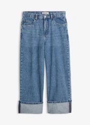 Jeansy wide leg, mid waist, cropped. Niebieskie jeansy damskie bonprix. Za 127.99 zł.