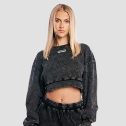 Bluza damska fitness cropped oversize bez kaptura Aura. Czarne bluzy damskie GYMBEAM, l, bez wzorów, z bawełny, bez kaptura. Za 118.90 zł.