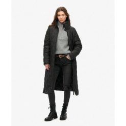 Długi Płaszcz Superdry. Czarne płaszcze damskie Superdry, bez wzorów, z materiału, bez kaptura. W wyprzedaży za 428.90 zł.