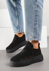 Czarne Sneakersy Ażurowe na Grubej Podeszwie Isodisa. Czarne obuwie sportowe damskie Born2be, na lato, z jeansu, bez zapięcia. Za 84.99 zł.