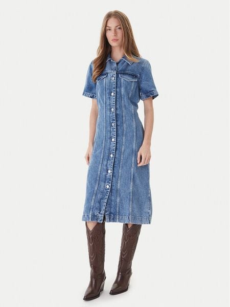 Tommy Hilfiger Sukienka jeansowa WW0WW46638 Niebieski Slim Fit. Niebieskie sukienki damskie Tommy Hilfiger, bez wzorów, z jeansu, bez ramiączek. Za 539.99 zł.
