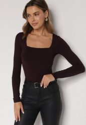Bordowa Bluzka z Wiskozą z Długim Rękawem i Kwadratowym Dekoltem Alexussi. Czerwone bluzki damskie Born2be, l, bez wzorów, z jeansu, biznesowe, bez kołnierzyka, bez ramiączek. Za 69.99 zł.