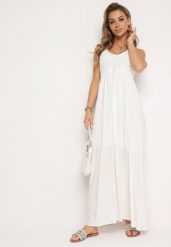 Biała Bawełniana Rozkloszowana Sukienka Wiązana na Szyi Nonnea. Białe sukienki damskie Born2be, bez wzorów, z bawełny, eleganckie, bez ramiączek. W wyprzedaży za 101.99 zł.