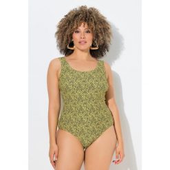 Damskie Strój kąpielowy kropki bez miękkich miseczek okrągły dekolt. Zielone stroje jednoczęściowe Ulla Popken, bez wzorów, z elastanu. Za 199.99 zł.