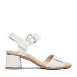 Sandały Remonte. Białe sandały damskie Remonte, bez wzorów, bez obcasa, na słupku, bez zapięcia. Za 369.99 zł.