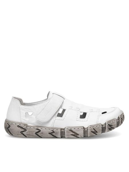 Rieker Półbuty L0362-80 Biały. Białe półbuty damskie Rieker, bez wzorów, ze skóry, bez obcasa, na płaskiej podeszwie, bez zapięcia. Za 349.99 zł.