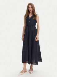 Marella Sukienka letnia Picchio 2513221064 Granatowy Regular Fit. Niebieskie sukienki damskie Marella, bez wzorów, ze lnu, bez ramiączek. Za 1,223.73 zł.