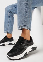 Czarne Sneakersy z Siateczki i z Odblaskowymi Wstawkami Rineale. Czarne obuwie sportowe damskie Born2be, bez zapięcia. Za 109.99 zł.