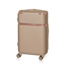 Walizka podróżna BETLEWSKI BWA-050 S champagne. Brązowe walizki Betlewski, bez wzorów, z materiału. Za 209.99 zł.