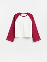 Bawełniana bluza boxy - bordowy. Czerwone bluzy damskie Reserved, l, bez wzorów, z bawełny, bez kaptura. Za 79.99 zł.