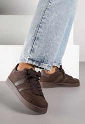 Brązowe Sneakersy na Niskiej Platformie z Naszywkami Flordexia. Brązowe obuwie sportowe damskie Renee, z jeansu, bez zapięcia. Za 69.99 zł.