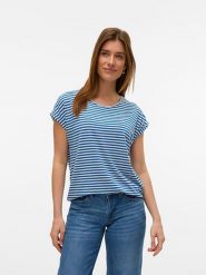 Vero Moda Koszulka w kolorze niebiesko-białym rozmiar: XL. Białe bluzki damskie Vero Moda, xl, bez wzorów, bez kołnierzyka, bez ramiączek. Za 79.03 zł.