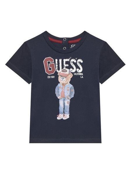 Guess T-Shirt N5YI22 K8HM4 Granatowy Regular Fit. Niebieskie t-shirty i koszulki chłopięce Guess, z aplikacjami, z bawełny, bez kołnierzyka, bez ramiączek. Za 59.99 zł.