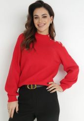Czerwony Sweter Dzianinowy z Długim Rękawem i Guzikami Omes. Czerwone swetry klasyczne damskie Born2be, z dzianiny, bez kołnierzyka. Za 129.99 zł.