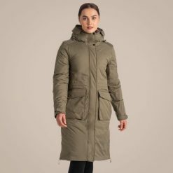 Damska parka CRAGHOPPERS Neev długa – oliwkowa zieleń. Zielone parki damskie Craghoppers, z materiału, z kapturem. Za 526.55 zł.