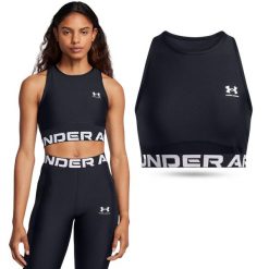 Koszulka treningowa damska Under Armour HeatGear Rib Tank bez rękawów. Czarne koszulki damskie Under Armour, l, bez wzorów, bez kołnierzyka, bez ramiączek. Za 87.99 zł.