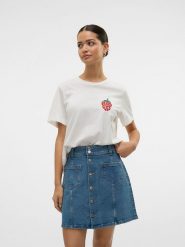Vero Moda Koszulka "Berta" w kolorze białym rozmiar: M. Białe bluzki damskie Vero Moda, m, bez wzorów, z bawełny, bez kołnierzyka, bez ramiączek. Za 65.95 zł.