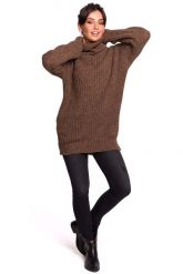 Karmelowy Oversizowy Sweter-Tunika z Golfem. Białe golfy damskie MOE, l, z materiału, bez kołnierzyka. Za 203.90 zł.