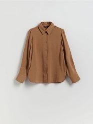 Koszula z modalem - brązowy. Brązowe koszule damskie Reserved, l, bez wzorów, z tkaniny, bez kołnierzyka, bez ramiączek. Za 119.99 zł.