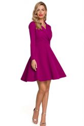 Sukienka rozkloszowana elegancka z kopertowym dekoltem fioletowa. Fioletowe sukienki damskie Makover, bez wzorów, eleganckie, bez ramiączek. Za 319.00 zł.