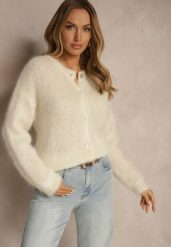Jasnobeżowy Kardigan z Moheru w Eleganckim Stylu Koriano. Brązowe kardigany damskie Renee, bez wzorów. Za 329.99 zł.