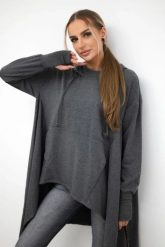 Bluza rozkloszowana u dołu grafitowa. Szare bluzy damskie KESI, l, bez wzorów, z bawełny, z kapturem. Za 238.37 zł.