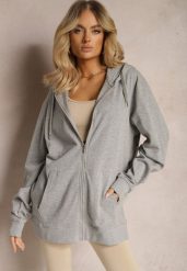 Szara Rozpinana Bluza z Kapturem Wykończona Polarem i Ściągaczem Bachetta. Szare bluzy damskie Renee, l, bez wzorów, z polaru, z kapturem. Za 79.99 zł.