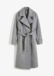 Płaszcz z materiału w optyce wełny. Szare płaszcze damskie bonprix, bez wzorów, z wełny, bez kaptura. Za 349.99 zł.