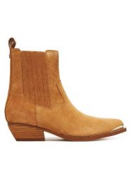 Guess Kowbojki FLTLN2 SUE10 Brązowy. Brązowe botki damskie Guess, ze skóry, bez obcasa, na słupku, bez zapięcia. Za 845.00 zł.