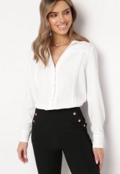Biała Koszula z Koronkową Lamówką Latorena. Białe koszule damskie Born2be, l, bez wzorów, z koronki, eleganckie, bez kołnierzyka, bez ramiączek. Za 74.99 zł.