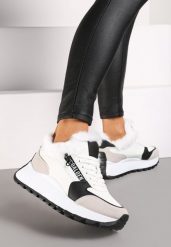 Białe Sneakersy na Platformie z Napisem Sznurowaniem i Futerkiem Vazina. Białe obuwie sportowe damskie Renee, z jeansu, bez zapięcia. Za 139.99 zł.