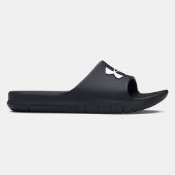 Klapki basenowe dla dorosłych Under Armour CORE PTH SL. Czarne klapki damskie Under Armour, bez wzorów, ze skóry, bez obcasa, bez zapięcia. Za 89.99 zł.