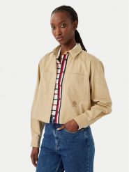 Tommy Jeans Koszula DW0DW22942 Beżowy Cropped Fit. Brązowe koszule damskie Tommy Jeans, xs, bez wzorów, z bawełny, bez kołnierzyka, bez ramiączek. Za 449.99 zł.