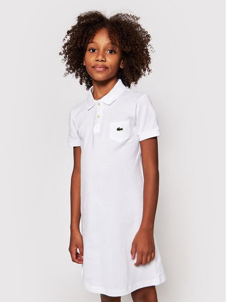 Lacoste Sukienka codzienna EJ2816 Biały Regular Fit. Białe sukienki dziewczęce Lacoste, bez wzorów, z bawełny, bez ramiączek, proste. Za 159.99 zł.