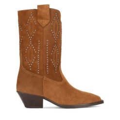 Kowbojki Badura. Brązowe botki damskie Badura, bez obcasa, na słupku, bez zapięcia. Za 479.99 zł.