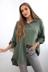 Koszula bawełniana muślinowa khaki. Brązowe koszule damskie Kesi Włoski, l, bez wzorów, z bawełny, eleganckie, bez kołnierzyka, bez ramiączek. Za 188.21 zł.