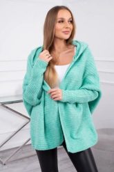 Sweter z kapturem i rękawami typu nietoperz jasno zielony. Zielone swetry klasyczne damskie KESI, l, z poliesteru, bez kołnierzyka, plus size. Za 178.78 zł.