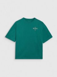 4F T-shirt oversize z nadrukiem damski - turkusowy S. Niebieskie koszulki sportowe damskie 4F, s, bez wzorów, z bawełny, bez ramiączek. W wyprzedaży za 39.99 zł.