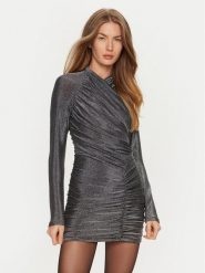 BARDOT Sukienka koktajlowa 59534DB Srebrny Slim Fit. Szare sukienki damskie Bardot, bez wzorów, z syntetyku, wizytowe, bez ramiączek. Za 299.99 zł.
