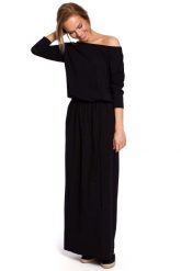Czarna Zbluzowana Maxi Sukienka z Paskiem. Czarne sukienki damskie MOE, bez wzorów, z bawełny, bez ramiączek. Za 306.90 zł.