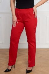 Czerwone spodnie Nilda z prostą nogawką wysoki stan PLUS SIZE XXL. Czerwone spodnie materiałowe damskie Nasi partnerzy, bez wzorów, z elastanu, krótkie. Za 159.90 zł.